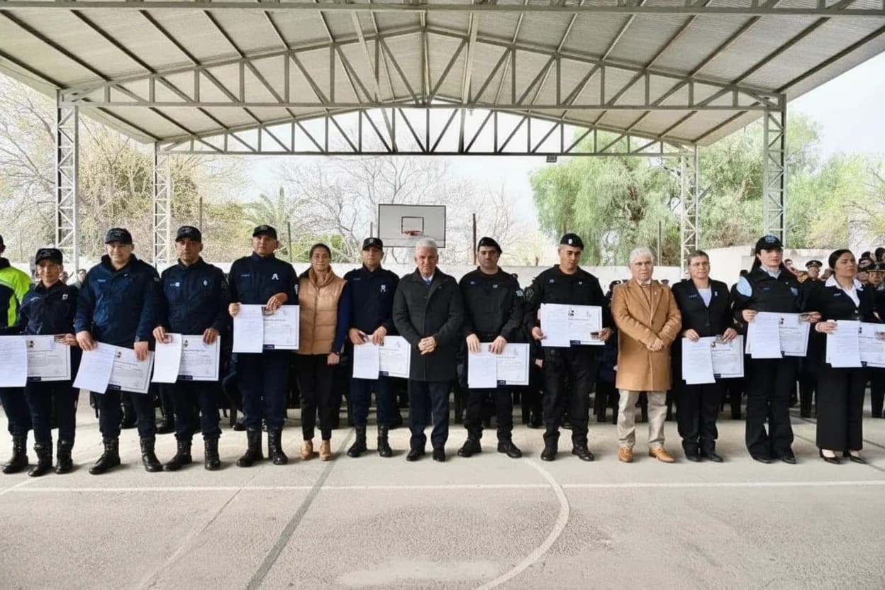 El gobernador Claudio Poggi entregó ascensos a policías de Ayacucho y Belgrano.