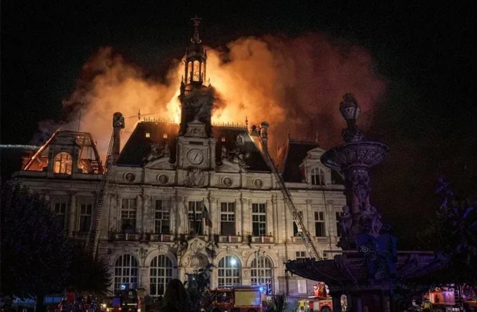 El Ayuntamiento de Limoges, un edificio declarado monumento histórico y construido en el último cuarto del siglo XIX, quedó prácticamente destruido este sábado tras el ataque de manifestantes.