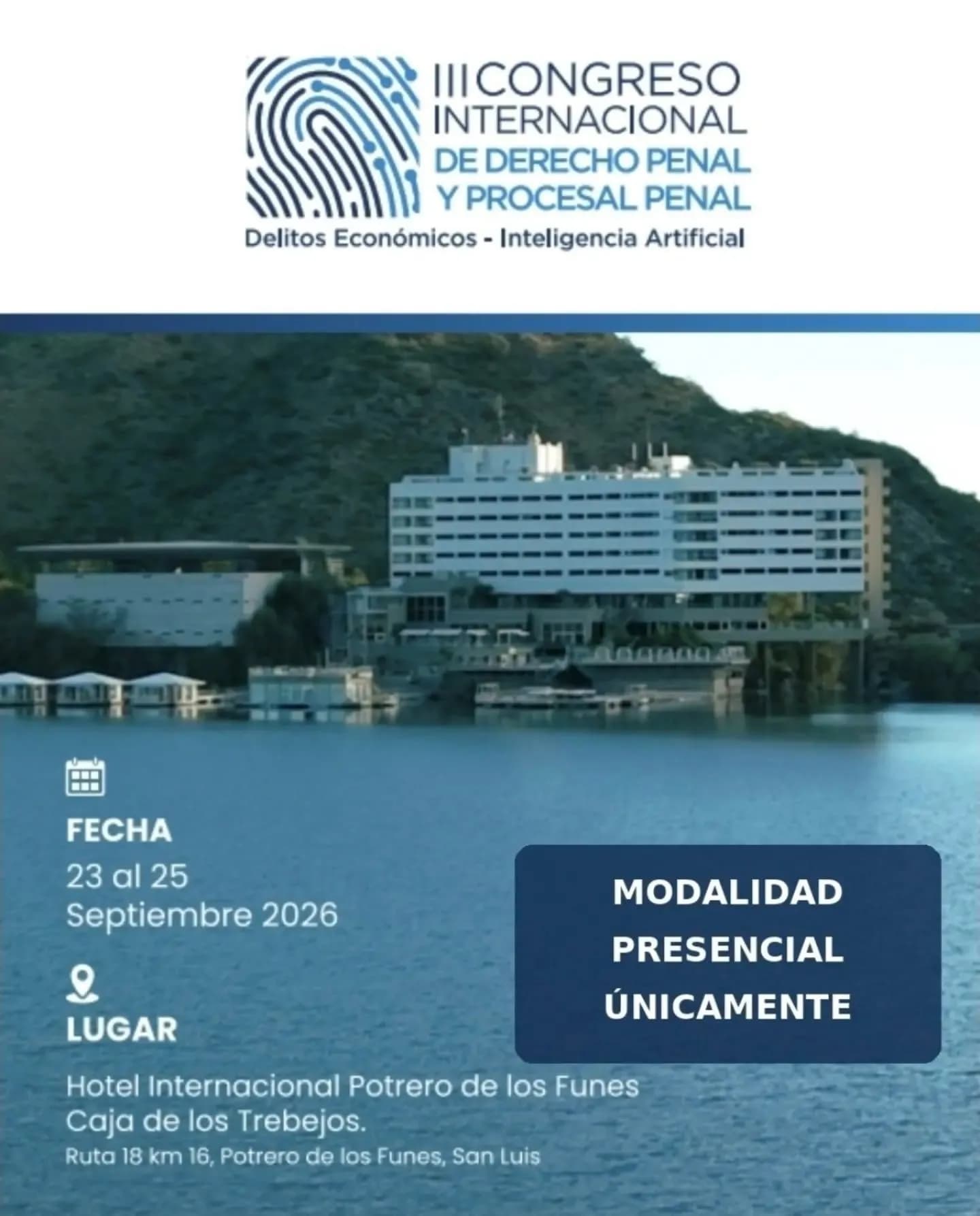 Potrero de los Funes será sede del III Congreso Internacional de Derecho Penal y Procesal Penal