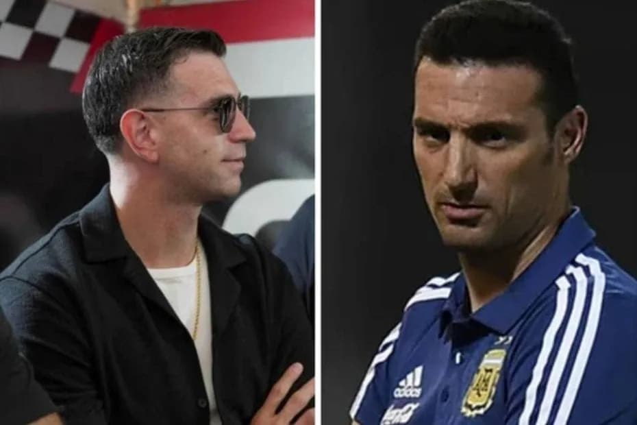 Dibu Martínez y Lionel Scaloni.