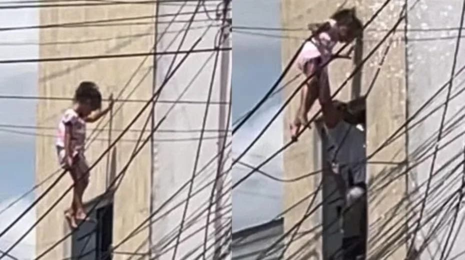 Video impactante: una nena cayó de un segundo piso y quedó colgada de los cables