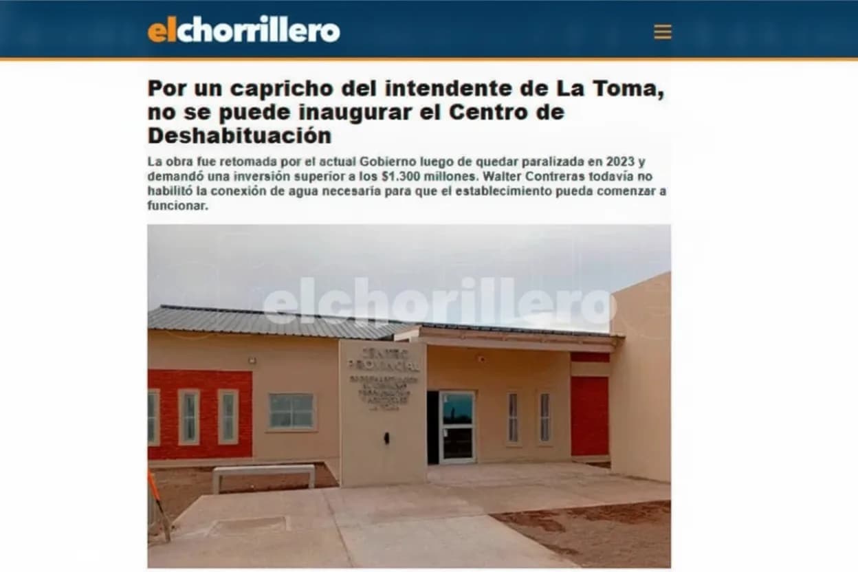 Imagen de la nota publicada por El Chorrillero el 24 de septiembre que derivó en una intimación del intendente, Walter Contreras.